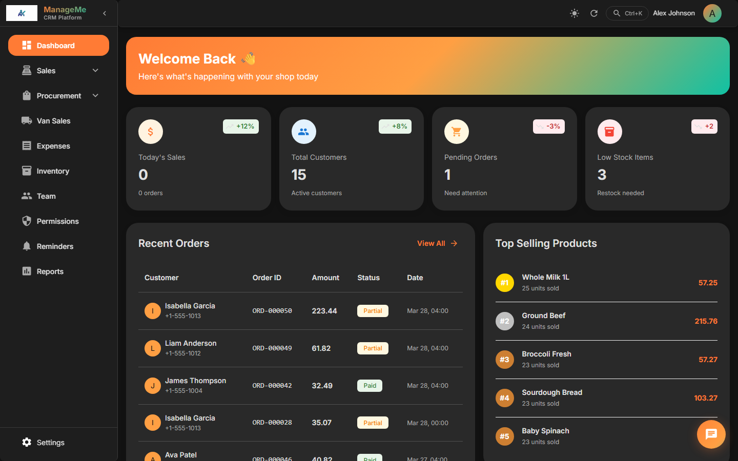 ManageMe Dashboard Dark