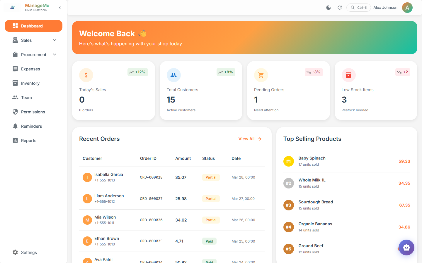 ManageMe Dashboard