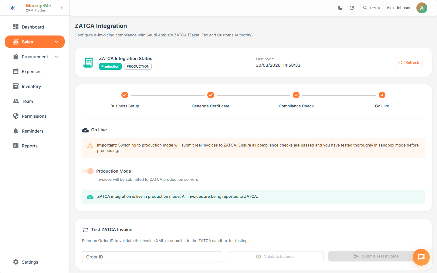 ManageMe ZATCA Settings